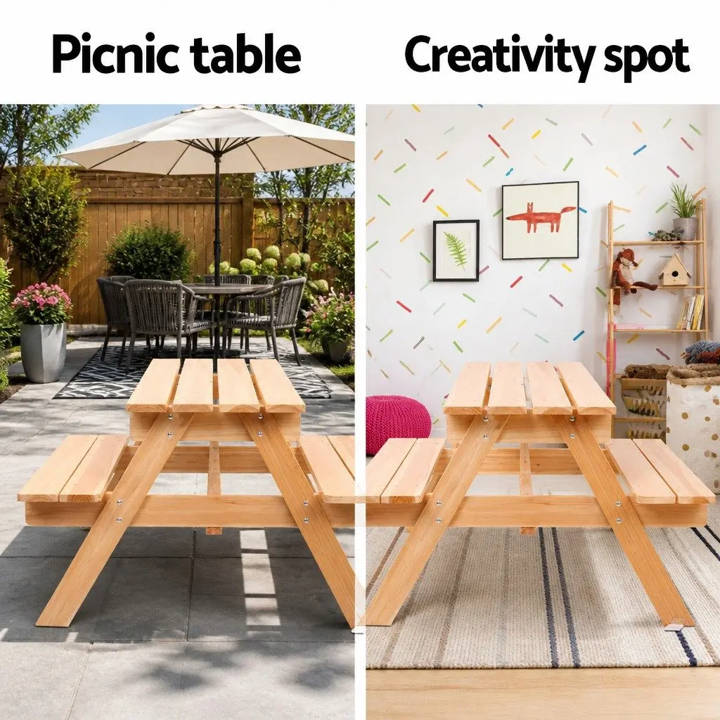 Kids Picnic Table and Bench Set Outdoor Indoor Natural Fir Wood 75 x 40 cm