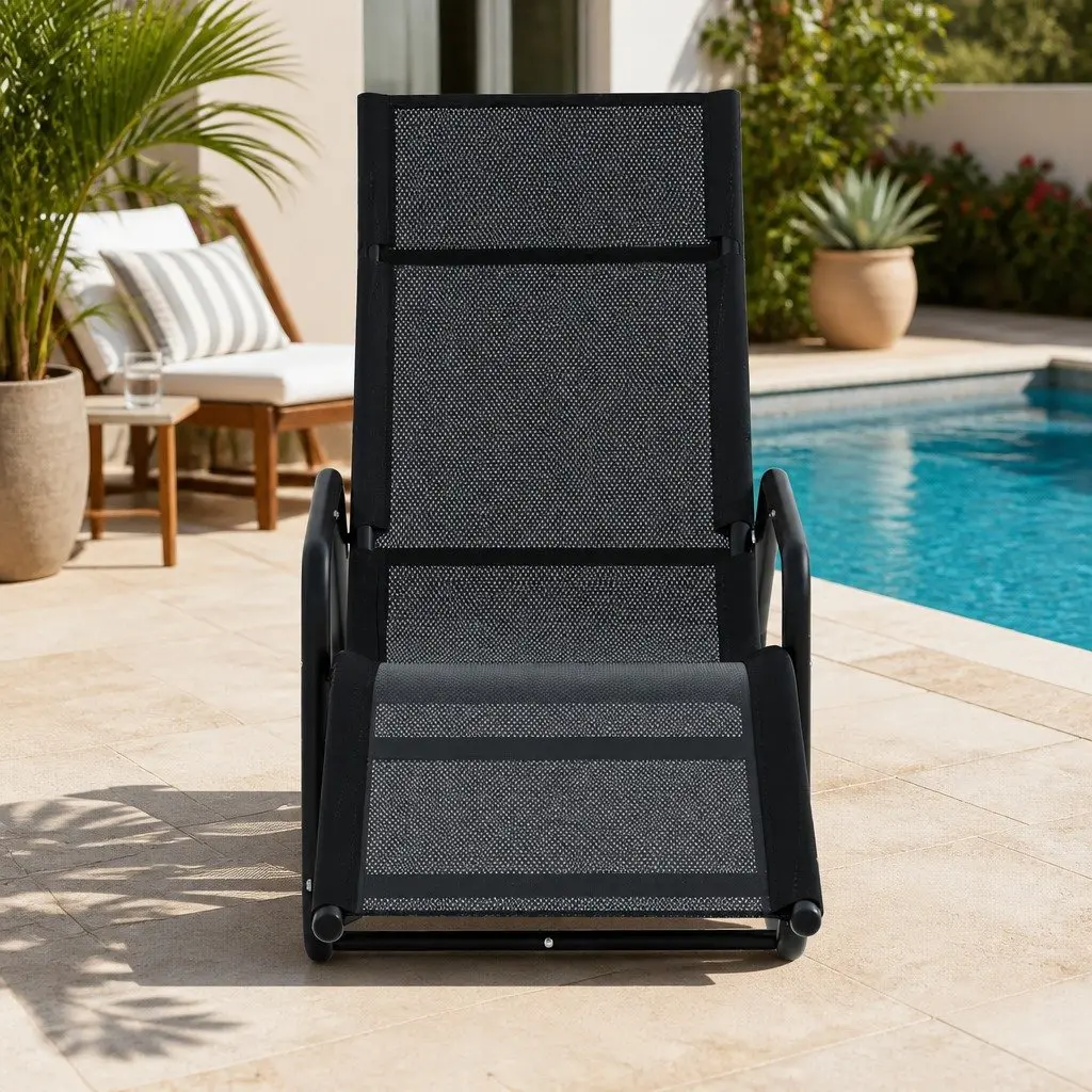 Rocking Lounge Chair Outdoor Garden Pool Black