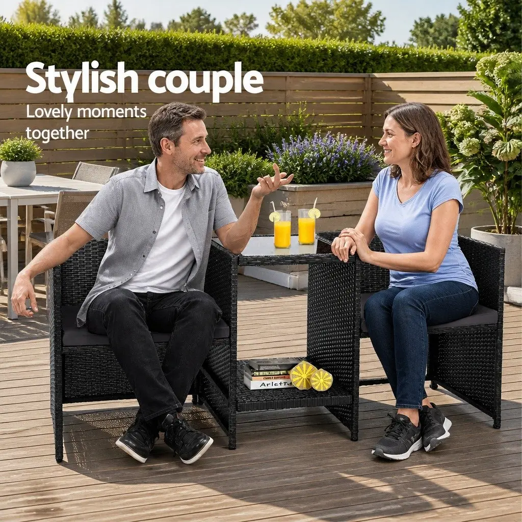 Outdoor Wicker Loveseat Bistro Set Patio Garden 153x48x86cm Black