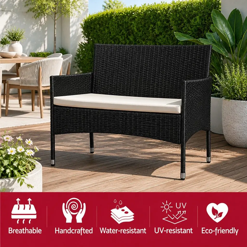 Outdoor Wicker Loveseat Bistro Set Patio Garden 153x48x86cm Black