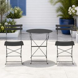 3PC Outdoor Bistro Set Steel Table Chairs Patio Furniture Black Foldable
