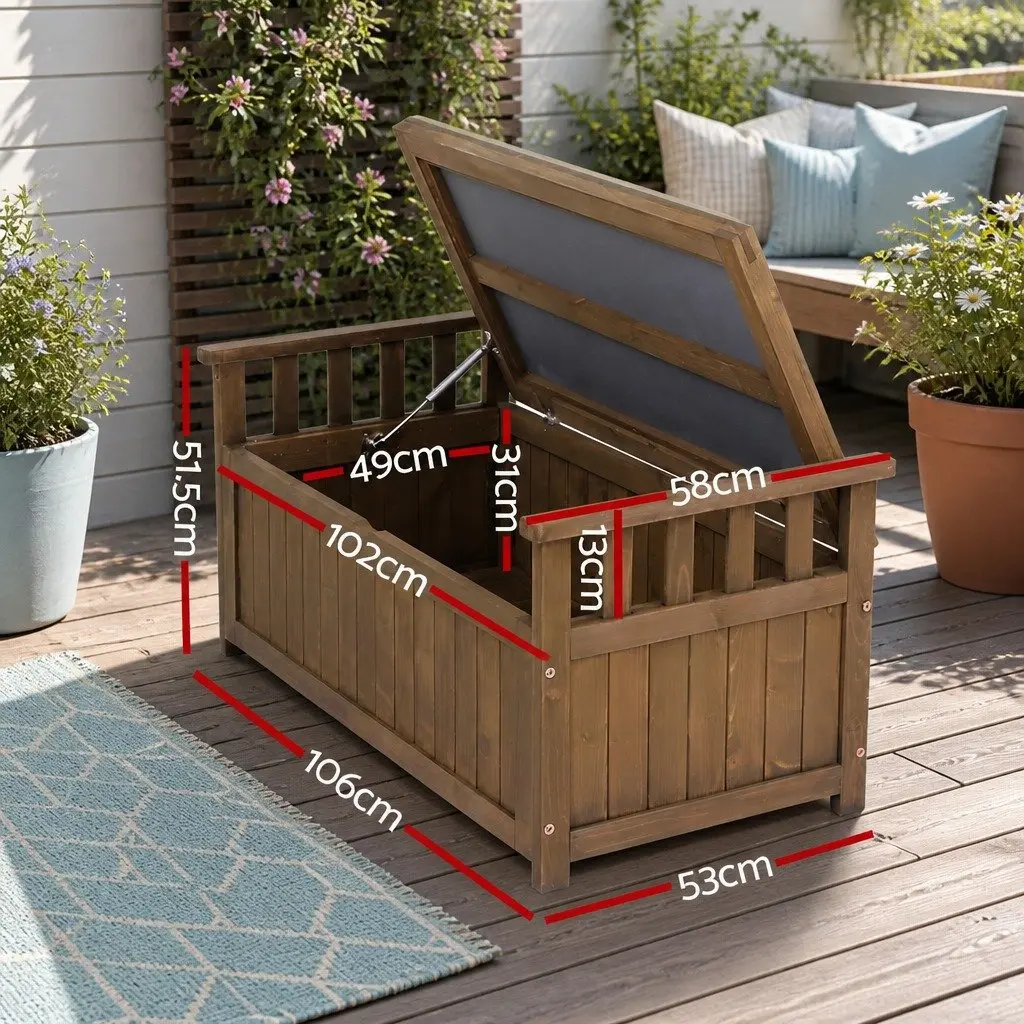 Outdoor Storage Bench Box Wooden Garden Patio Furniture 106cm x 60cm x 51.5cm Brown
