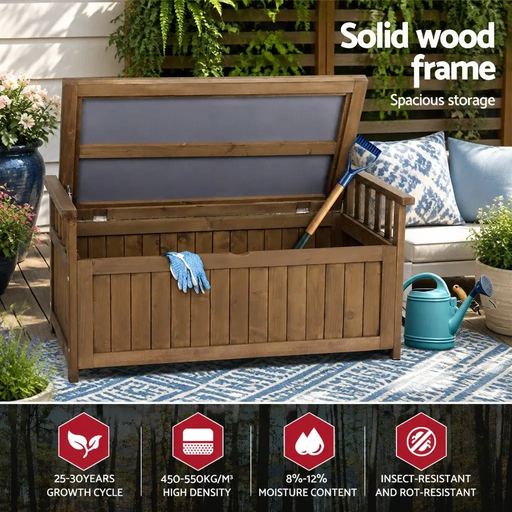 Outdoor Storage Bench Box Wooden Garden Patio Furniture 106cm x 60cm x 51.5cm Brown