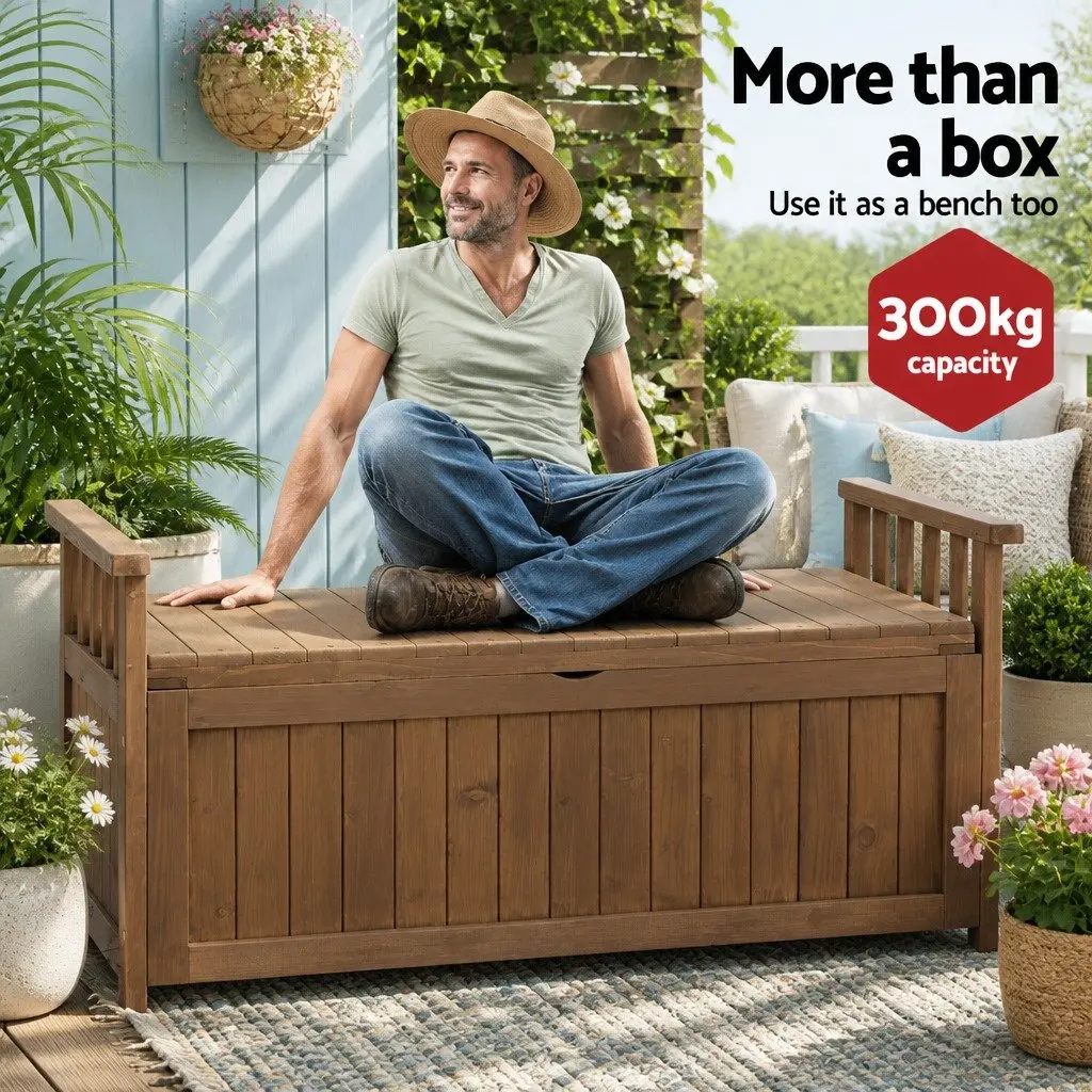 Outdoor Storage Bench Box Wooden Garden Patio Furniture 106cm x 60cm x 51.5cm Brown