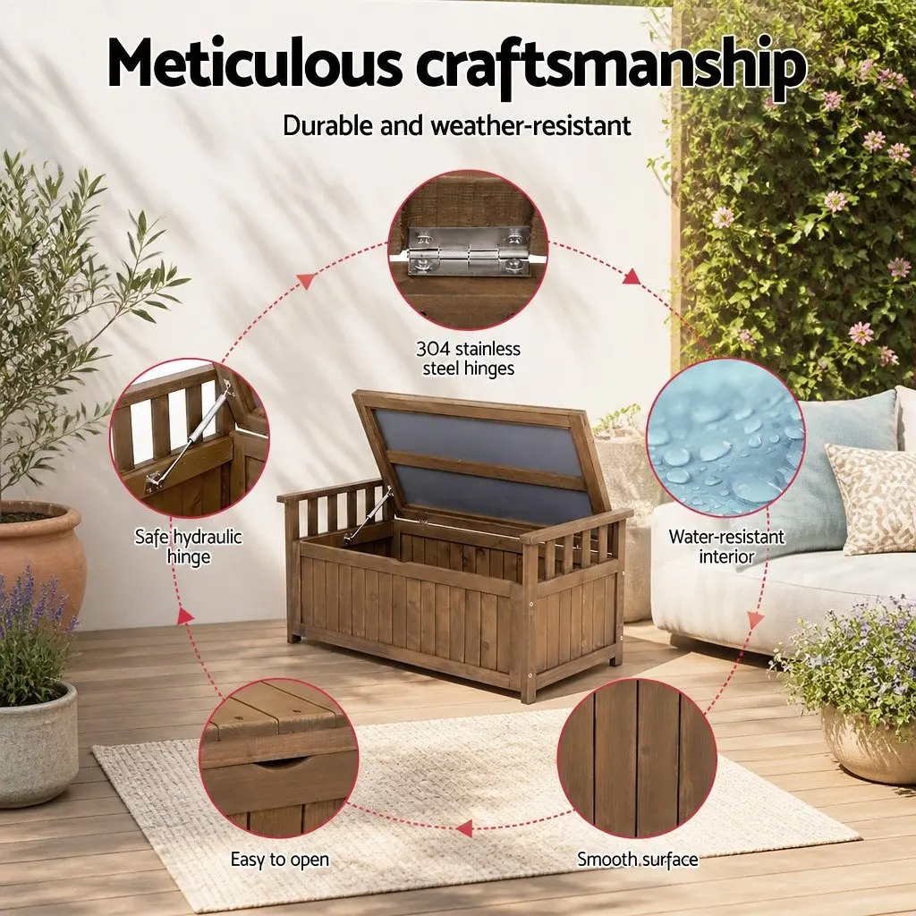 Outdoor Storage Bench Box Wooden Garden Patio Furniture 106cm x 60cm x 51.5cm Brown