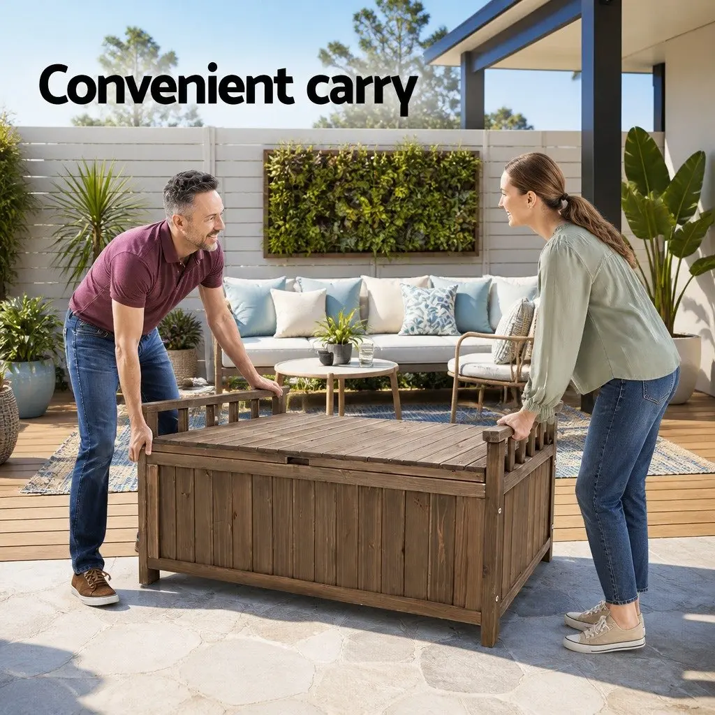 Outdoor Storage Bench Box Wooden Garden Patio Furniture 106cm x 60cm x 51.5cm Brown