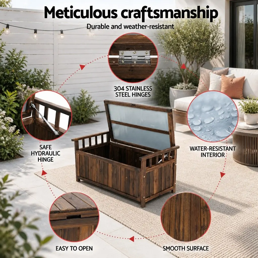 Outdoor Storage Bench Box for Garden Patio Charcoal 106cm x 60cm x 51.5cm