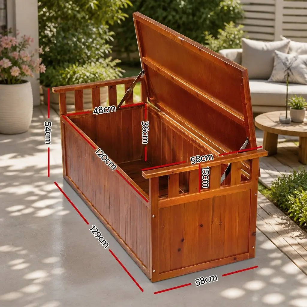 Outdoor Storage Bench Box Garden Patio Furniture 129cm Natural
