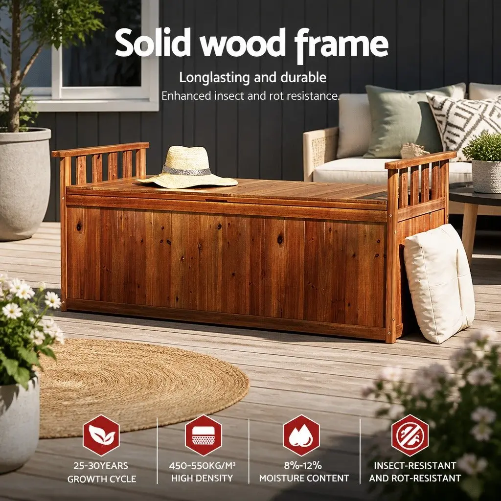 Outdoor Storage Bench Box Garden Patio Furniture 129cm Natural