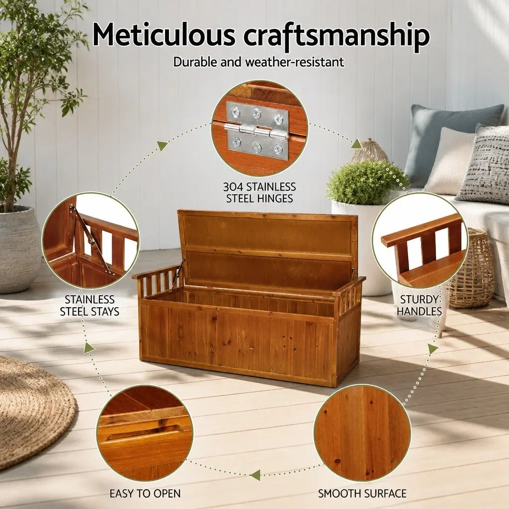 Outdoor Storage Bench Box Garden Patio Furniture 129cm Natural