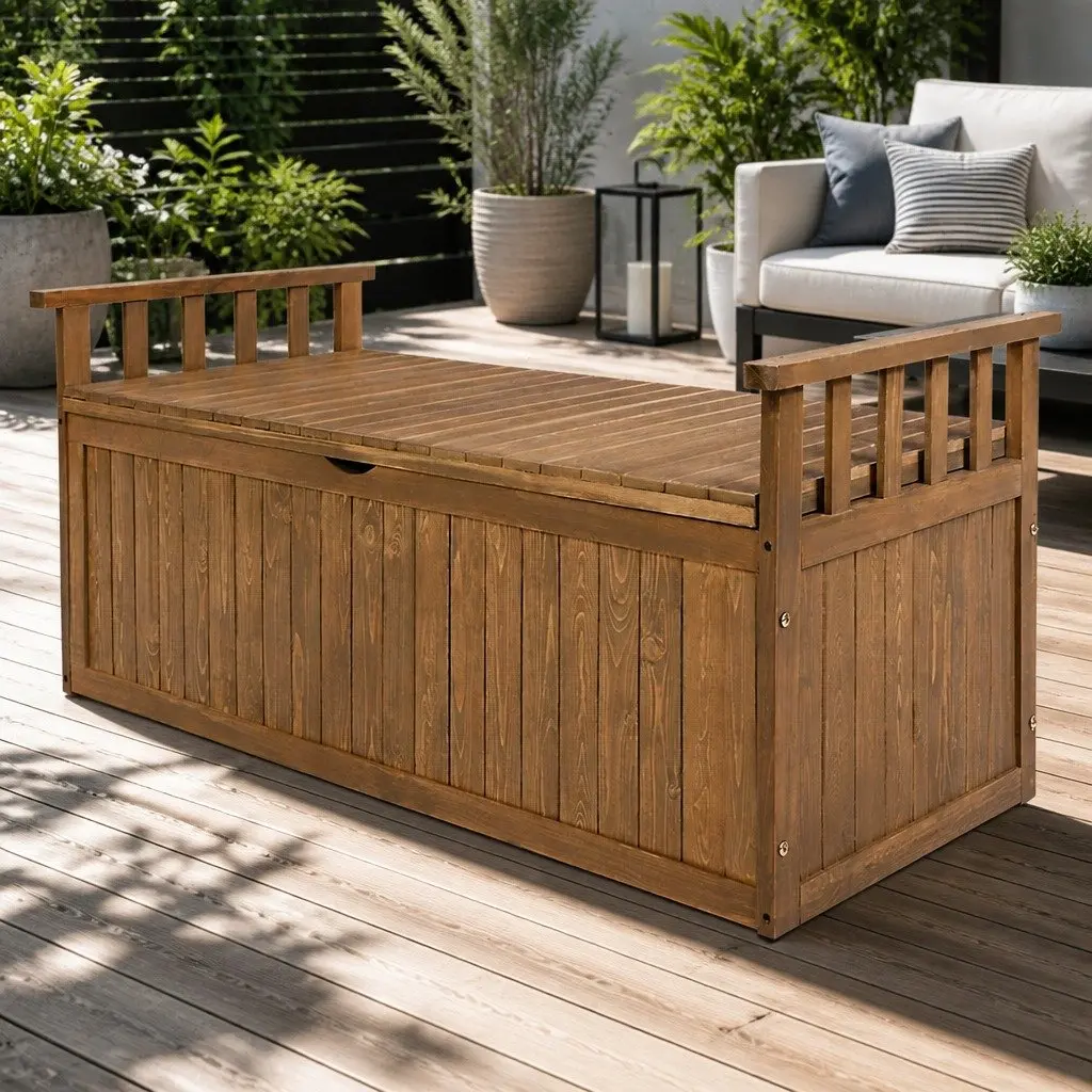 Outdoor Storage Bench Box Garden Patio Furniture 129cm Natural