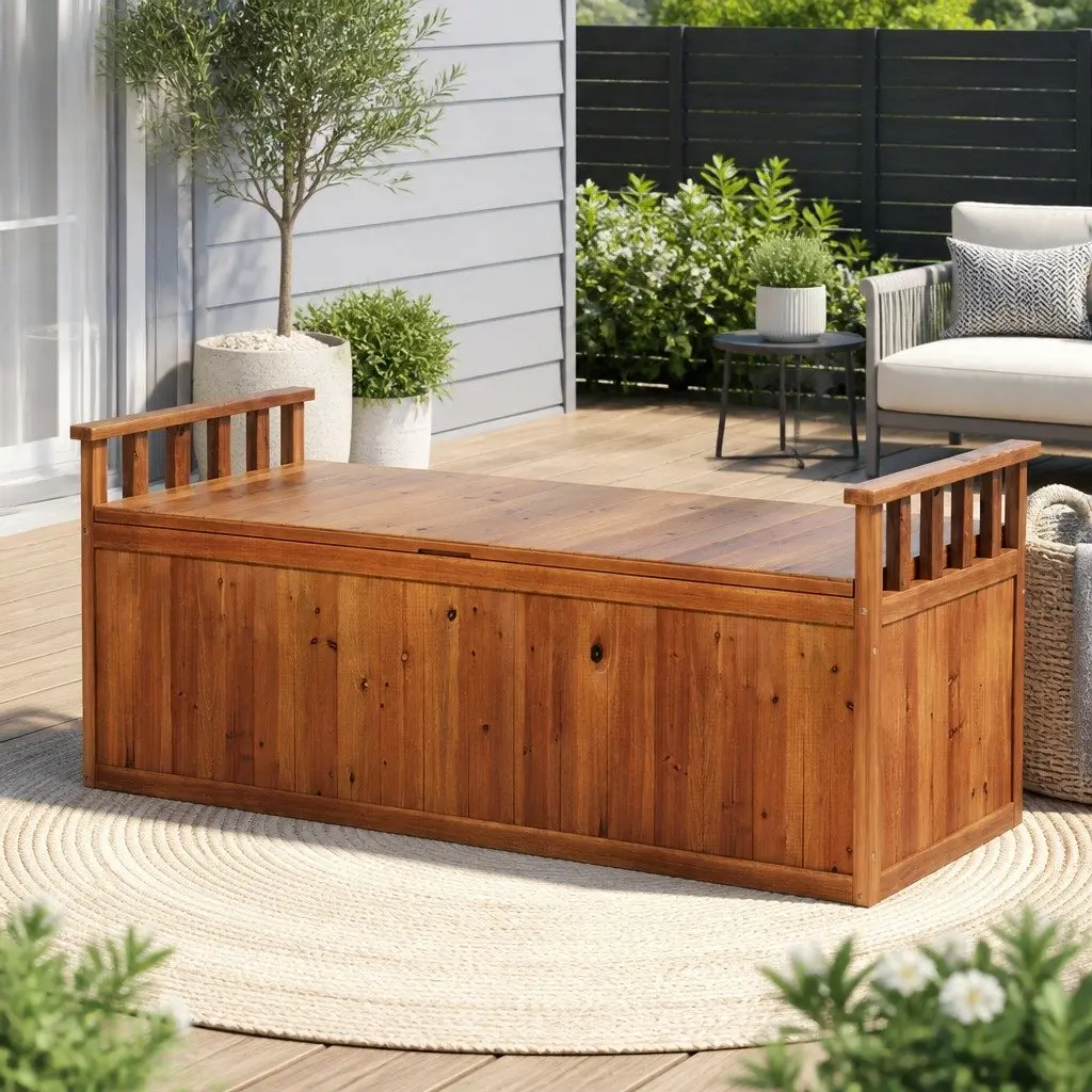 Outdoor Storage Bench Box Garden Patio Furniture 129cm Natural
