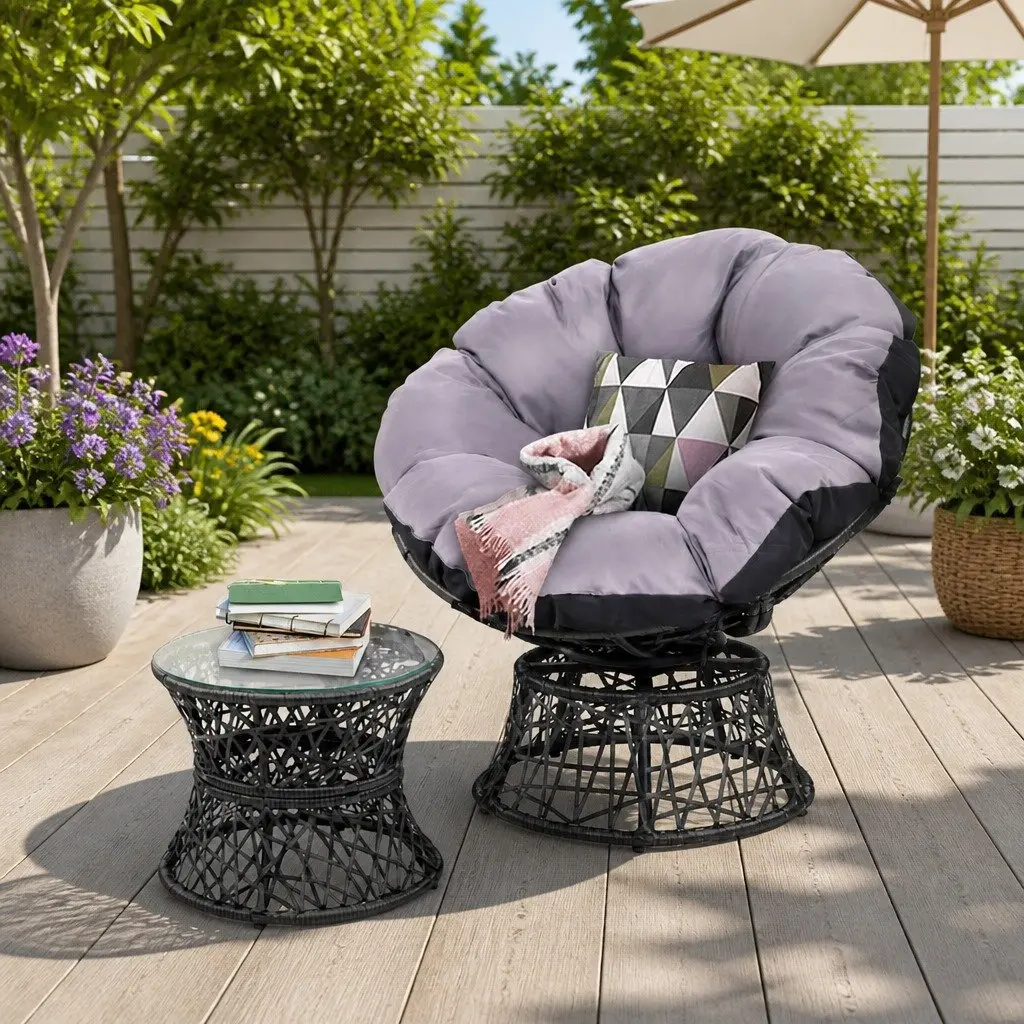 Papasan Chair and Side Table Set