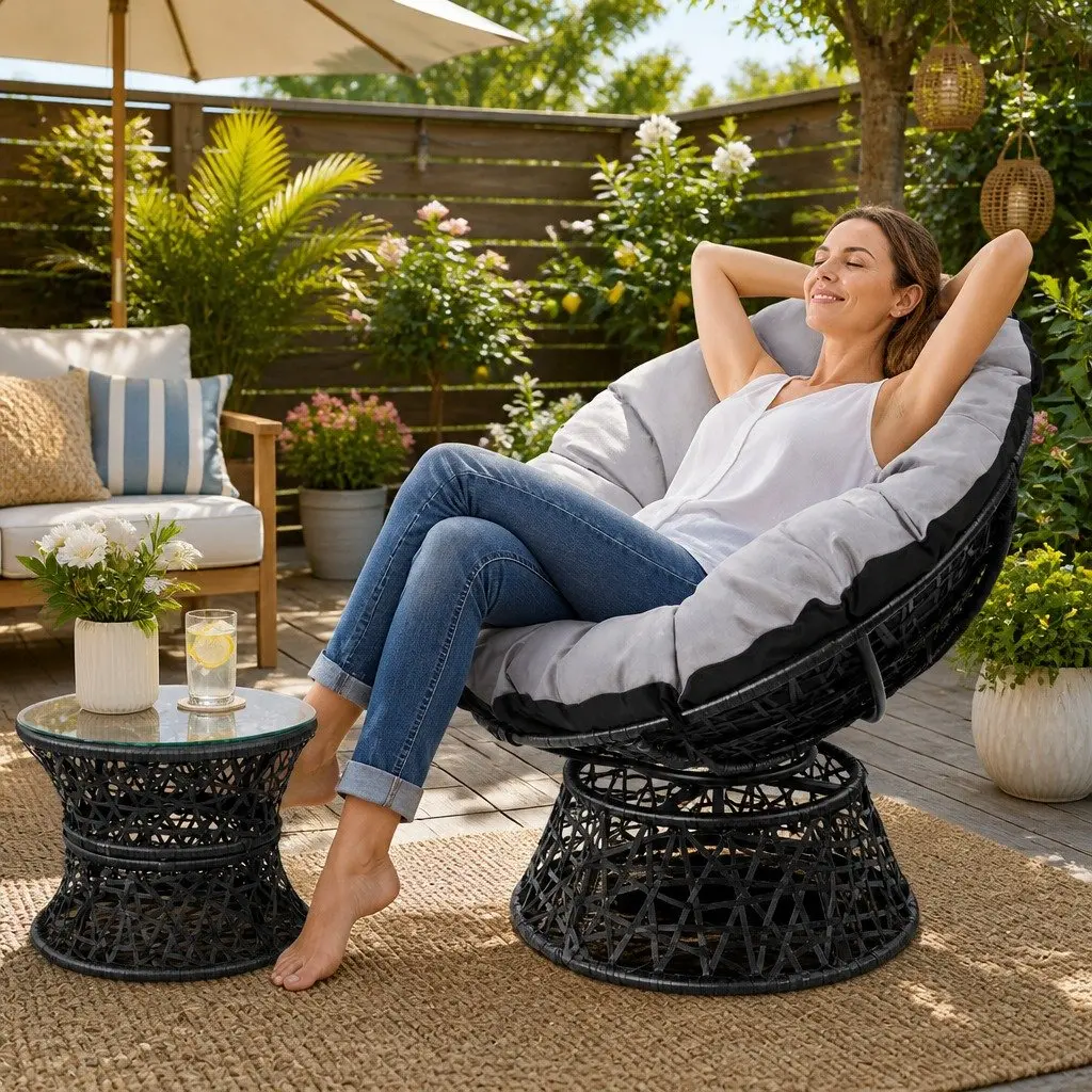 Papasan Chair and Side Table Set