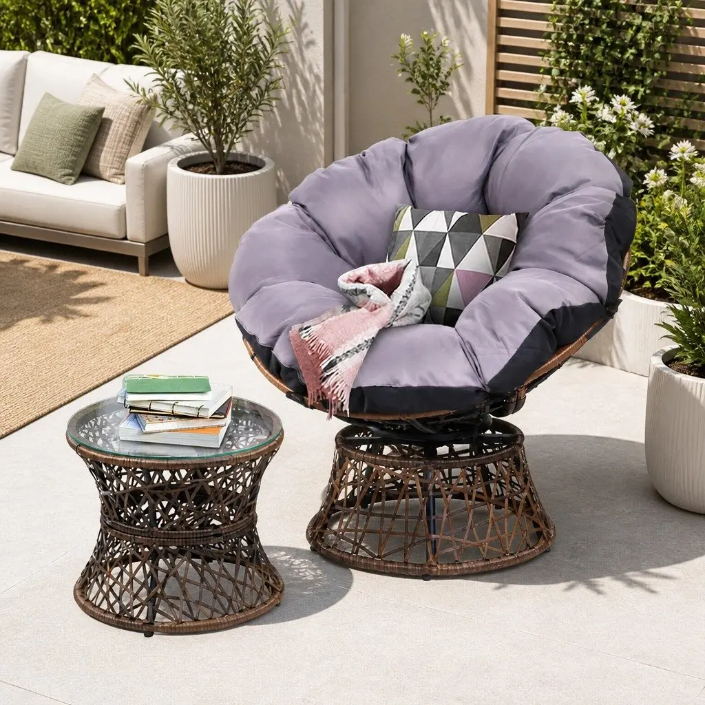 Papasan Chair and Side Table Set