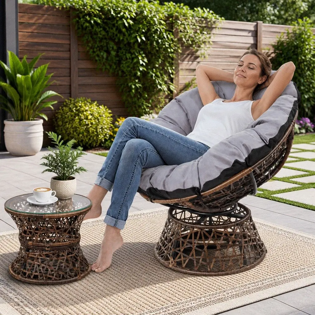 Papasan Chair and Side Table Set