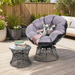 Papasan Chair and Side Table Set - Grey Wicker Specifications