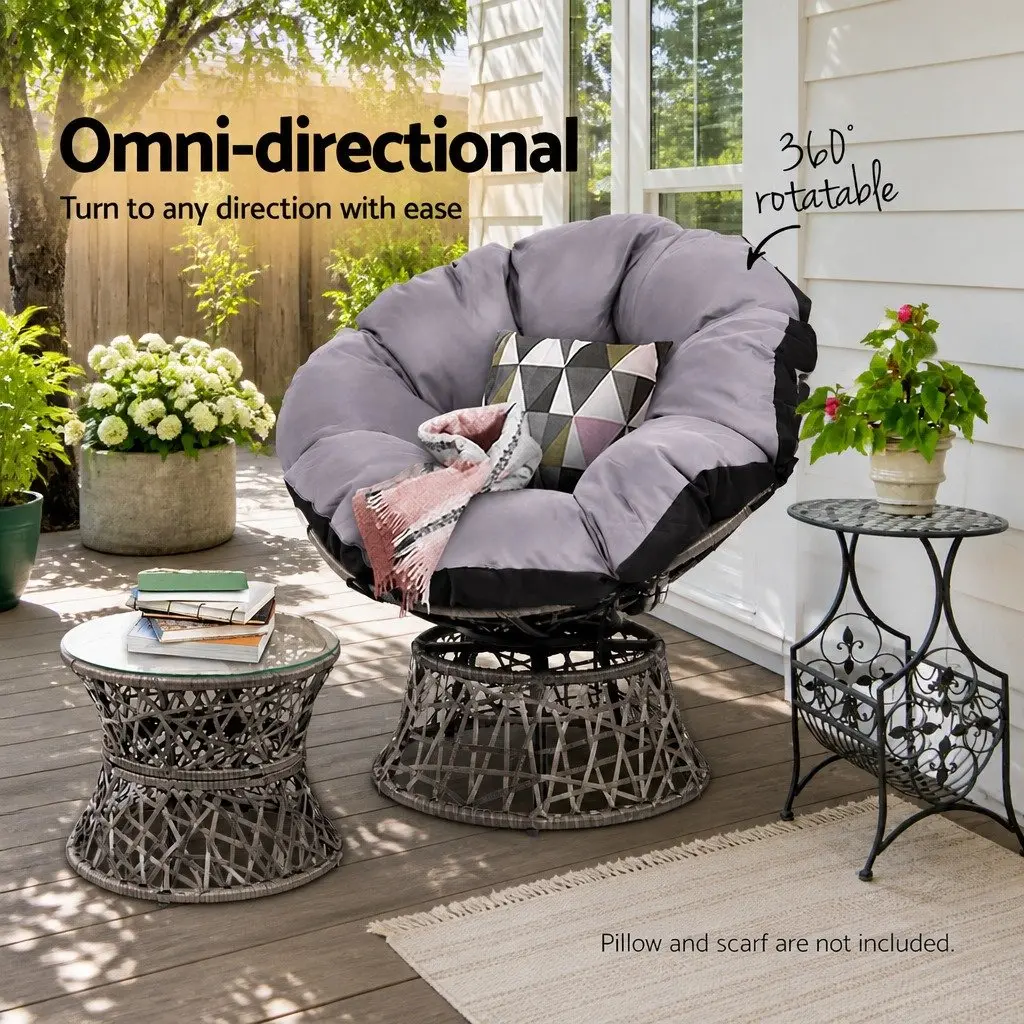 Papasan Chair and Side Table Set Outdoor Garden Lounge Furniture Grey Wicker