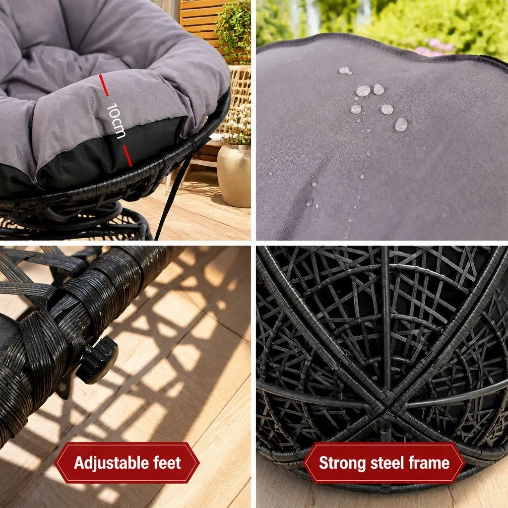 Papasan Chair Outdoor Use Rotatable Black 85cm x 73cm x 89cm