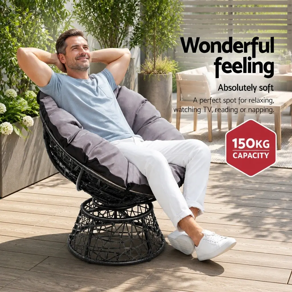 Papasan Chair Outdoor Use Rotatable Black 85cm x 73cm x 89cm