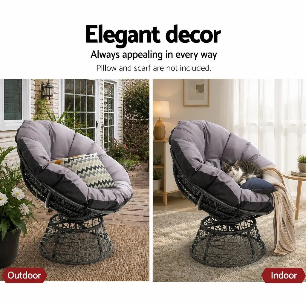 Papasan Chair Outdoor Use Rotatable Black 85cm x 73cm x 89cm