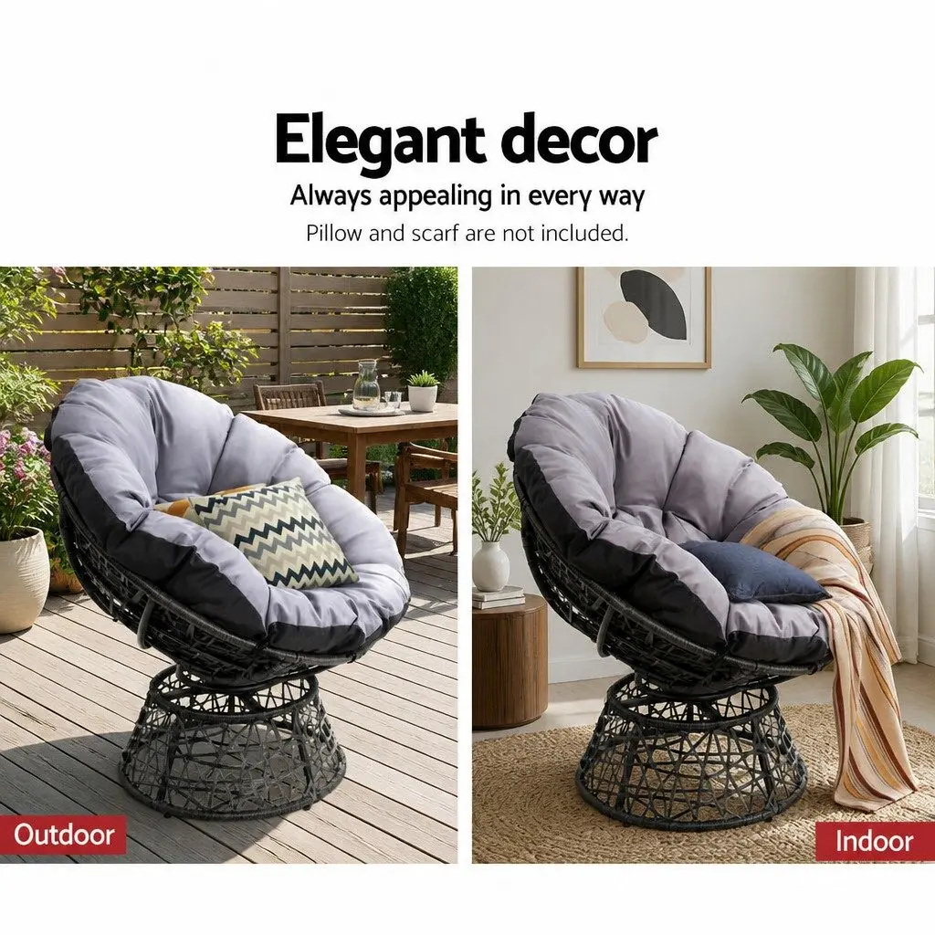Papasan Chair Outdoor Use Rotatable Black 85cm x 73cm x 89cm