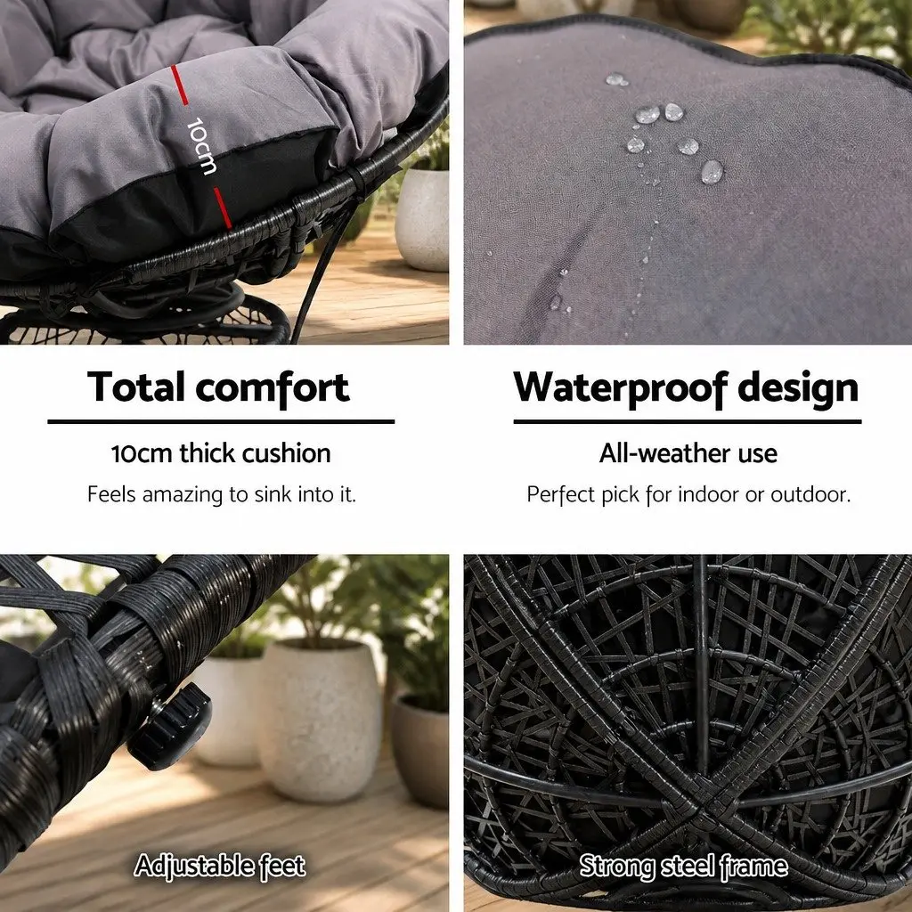 Papasan Chair Outdoor Use Rotatable Black 85cm x 73cm x 89cm