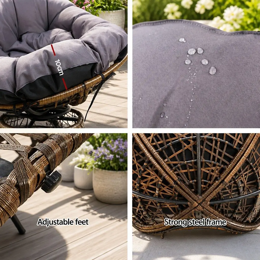 Papasan Chair Outdoor Wicker Patio Furniture Rotatable Garden Relaxation Seat