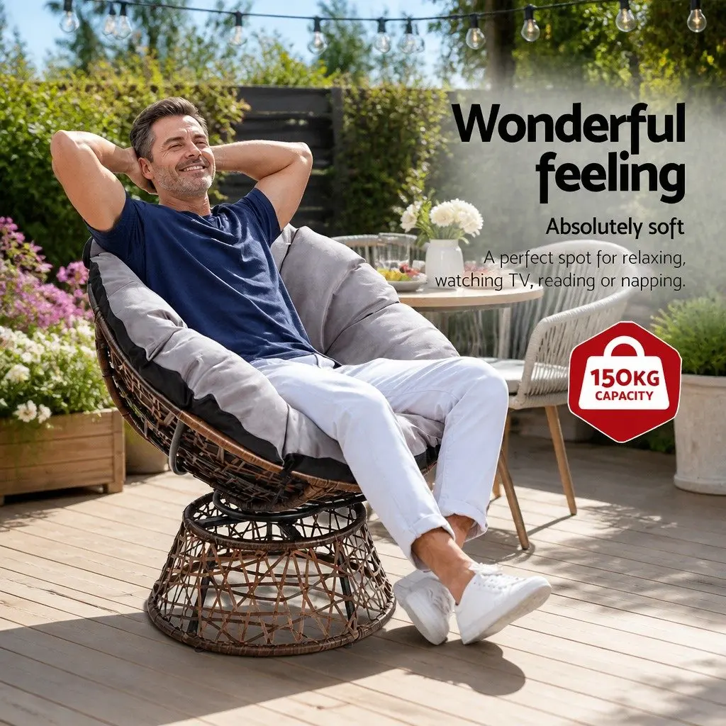Papasan Chair Outdoor Wicker Patio Furniture Rotatable Garden Relaxation Seat