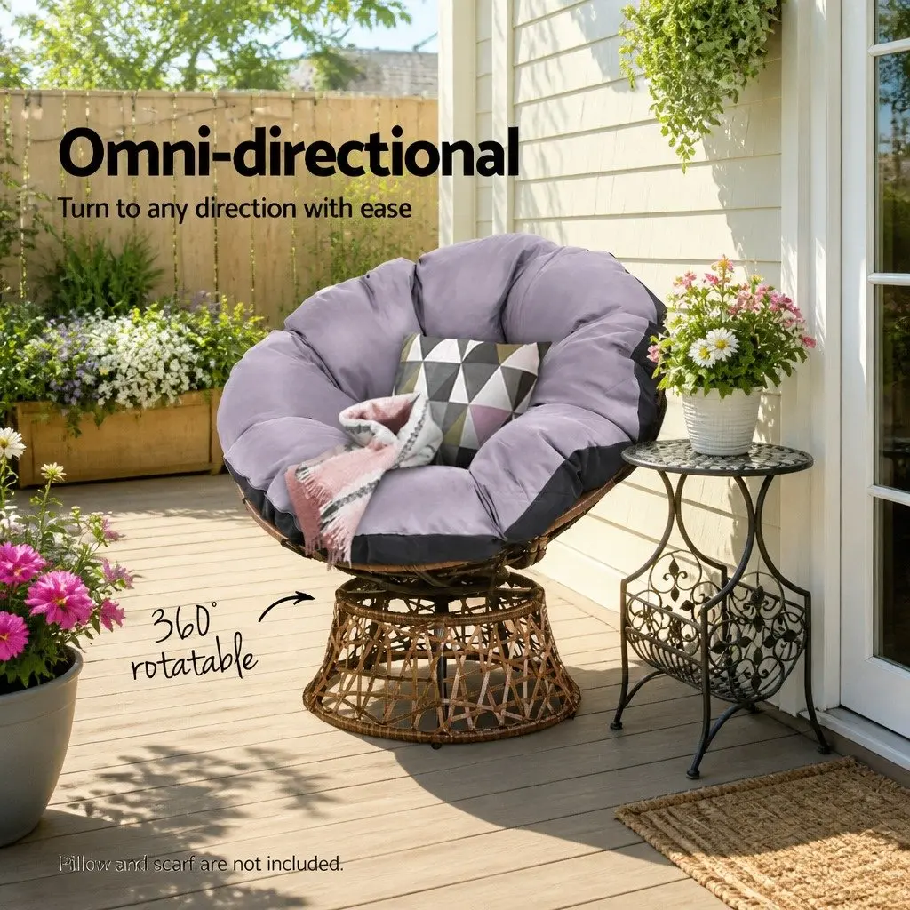 Papasan Chair Outdoor Wicker Patio Furniture Rotatable Garden Relaxation Seat