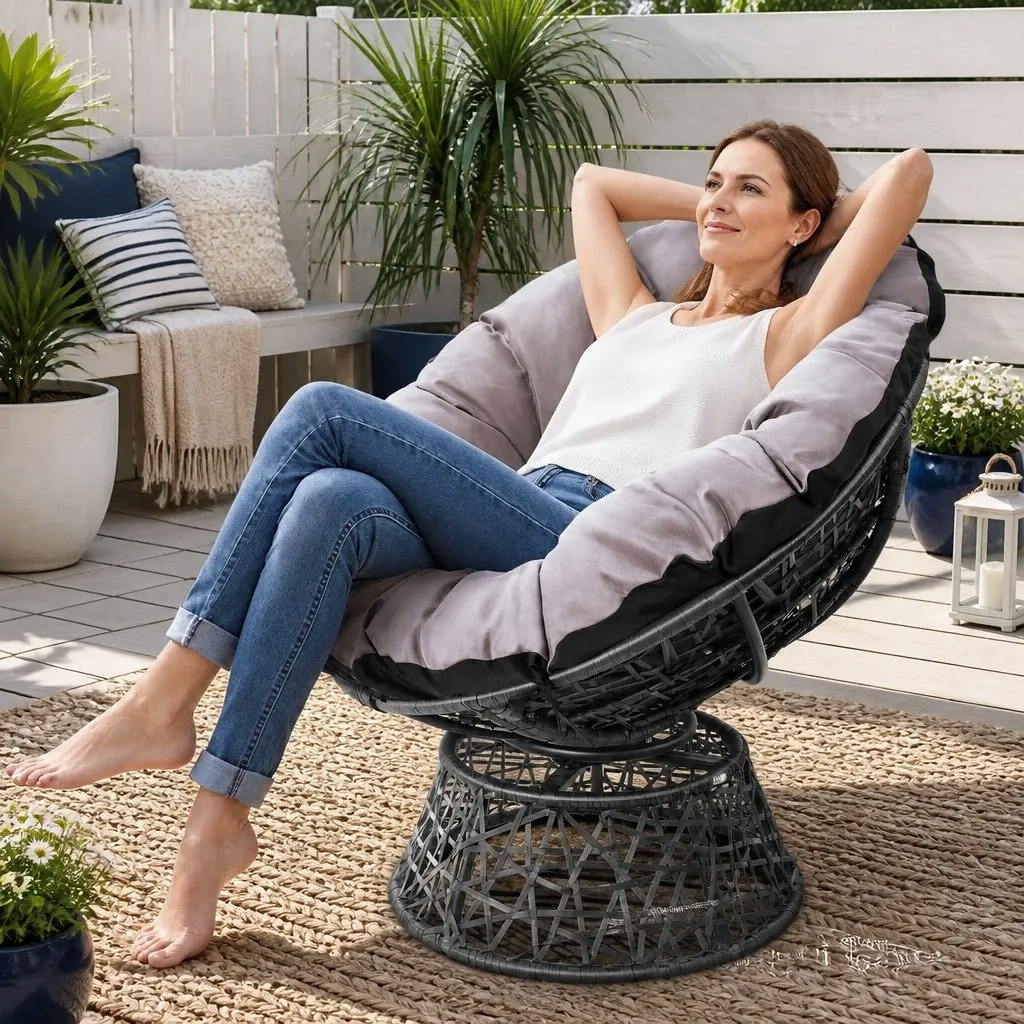 Rotatable Papasan Chair Grey