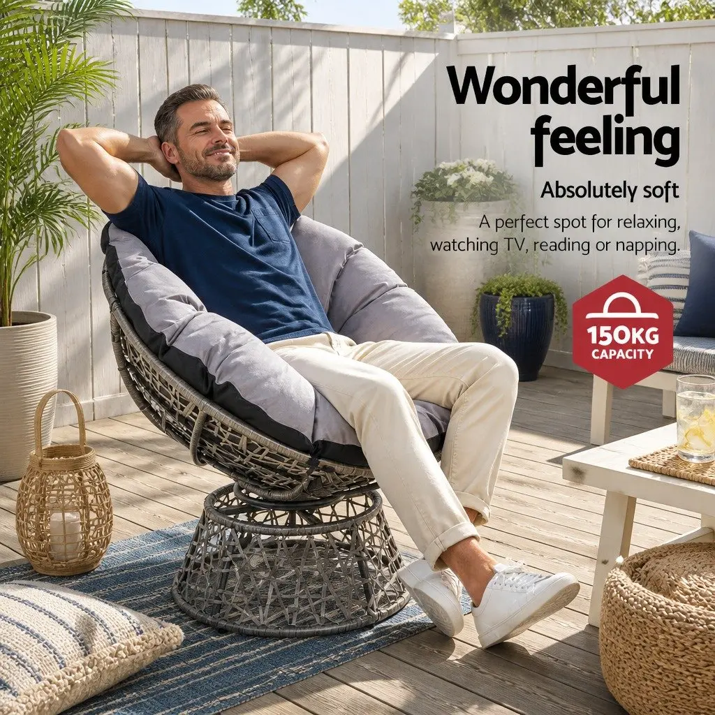 Rotatable Papasan Chair Grey
