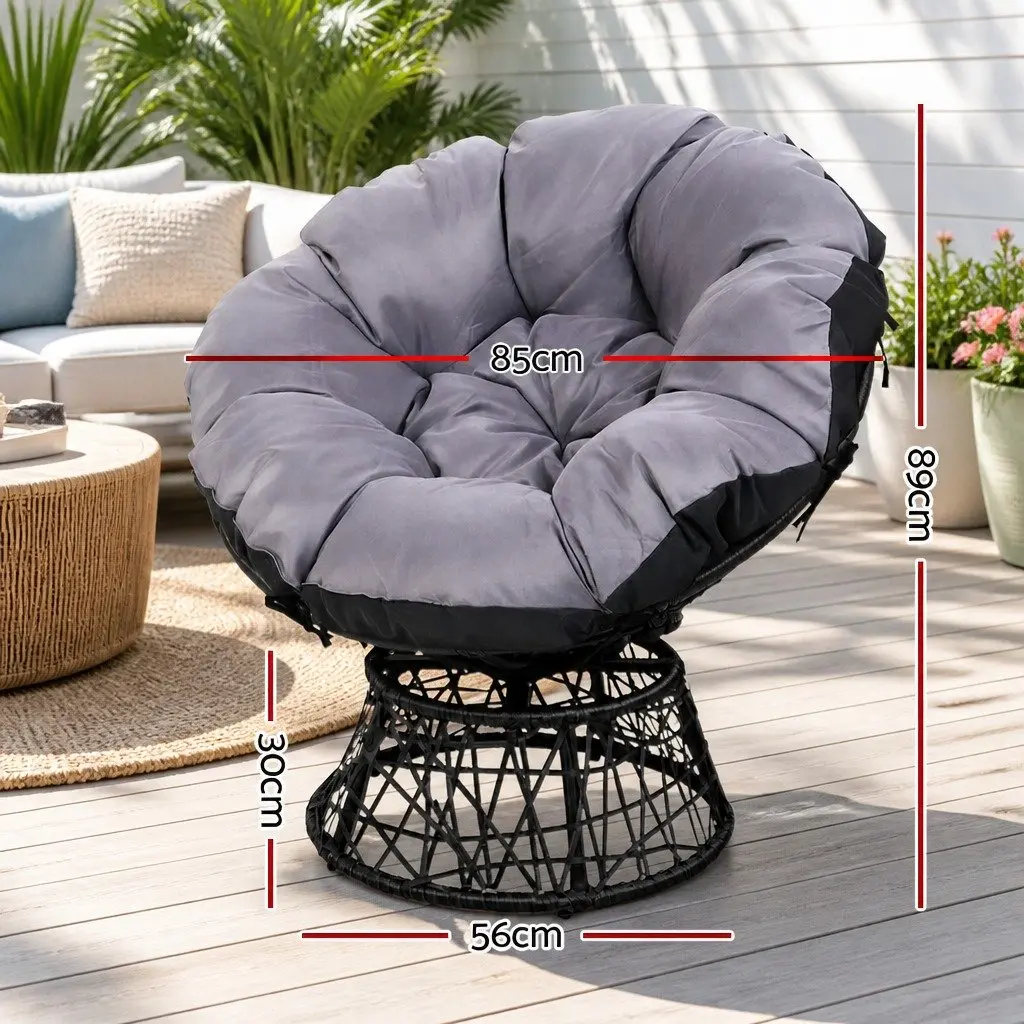 Papasan Chair and Side Table Set Outdoor Patio Wicker Lounge Furniture Black