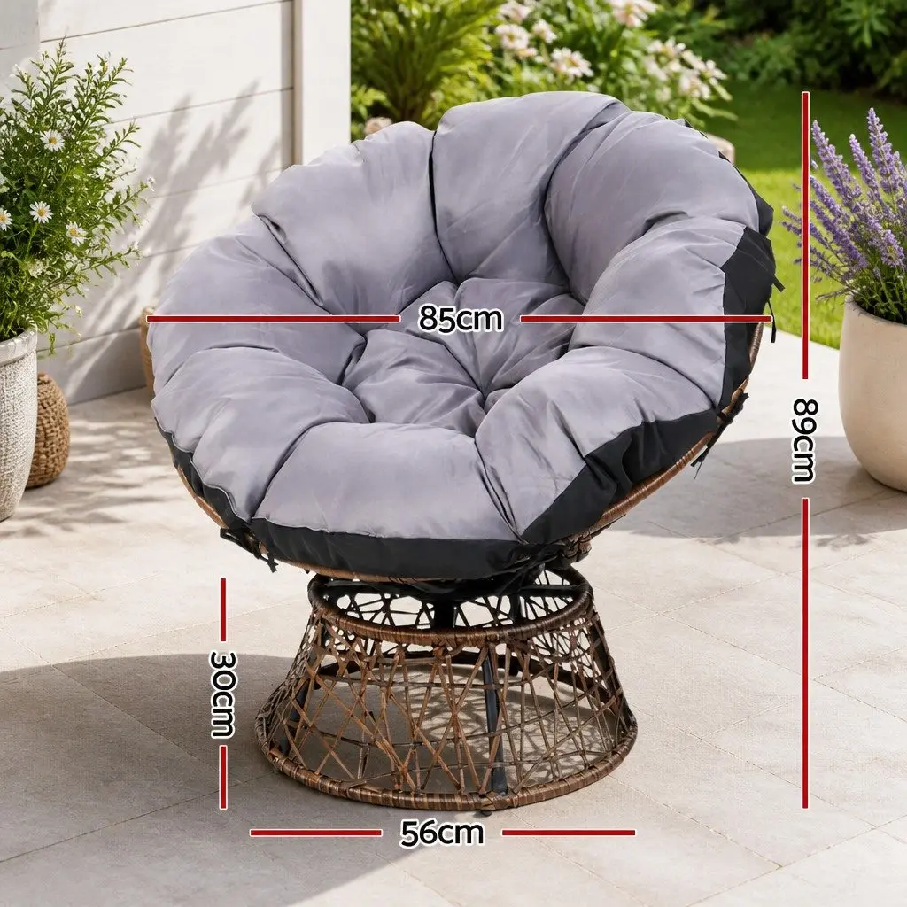 Outdoor Papasan Chair Side Table Set Wicker Patio Furniture Brown 2-Piece