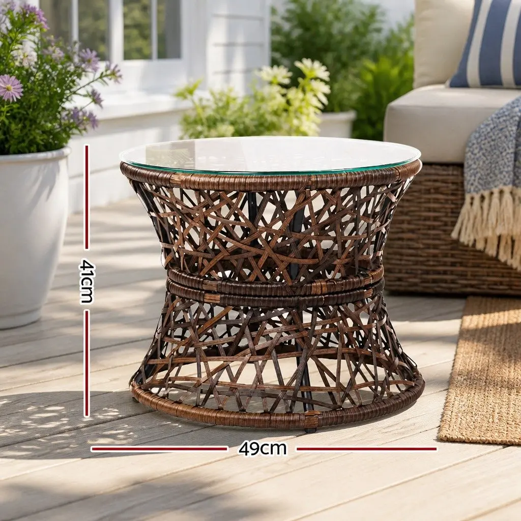 Outdoor Papasan Chair Side Table Set Wicker Patio Furniture Brown 2-Piece