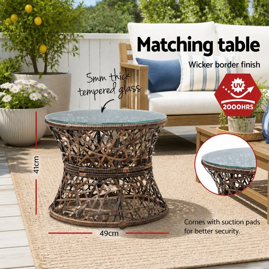 Outdoor Papasan Chair Side Table Set Wicker Patio Furniture Brown 2-Piece