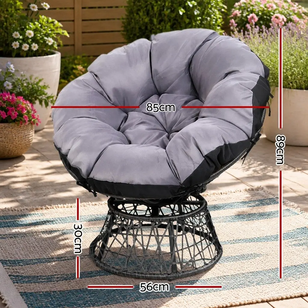 Outdoor Papasan Chairs & Side Table Set Wicker Rattan Patio Furniture Grey