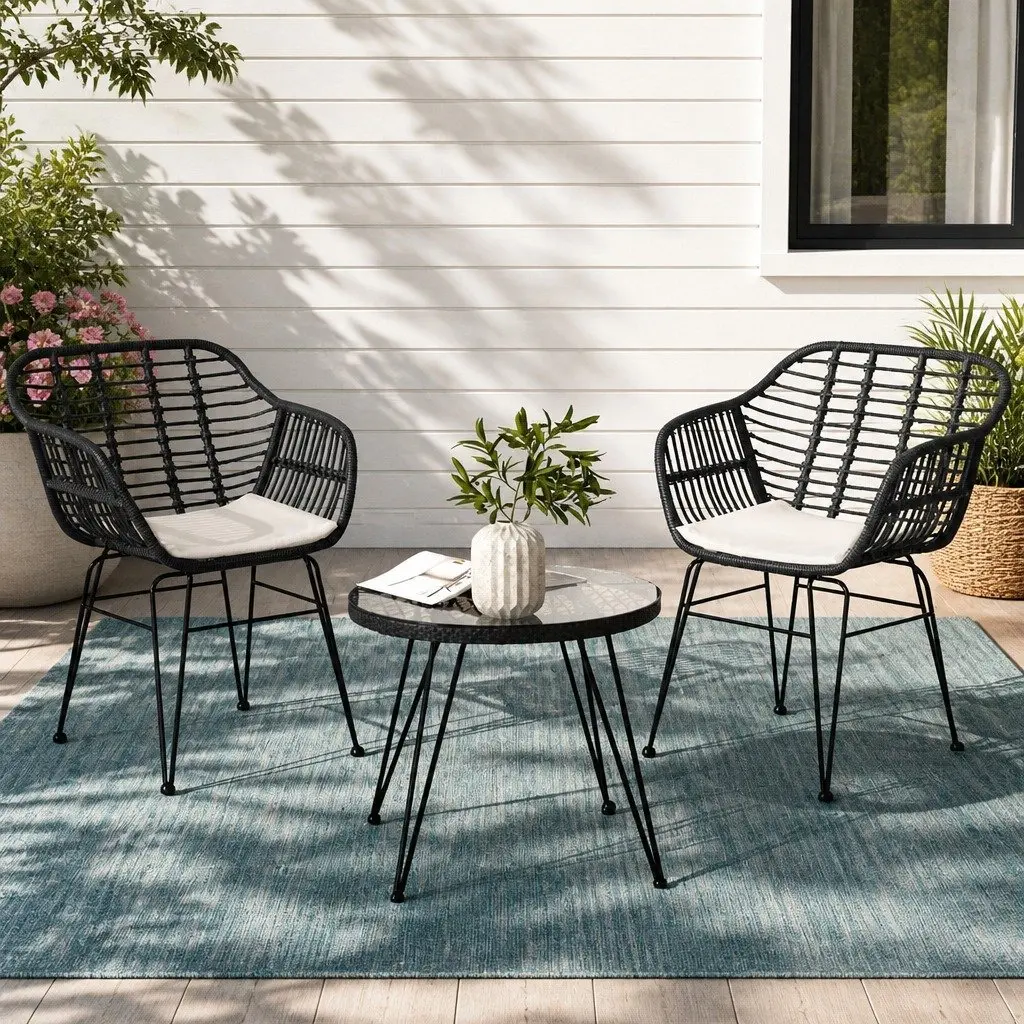 3-Piece Outdoor Lounge Setting Bistro Patio Furniture Set with Cushions Grey