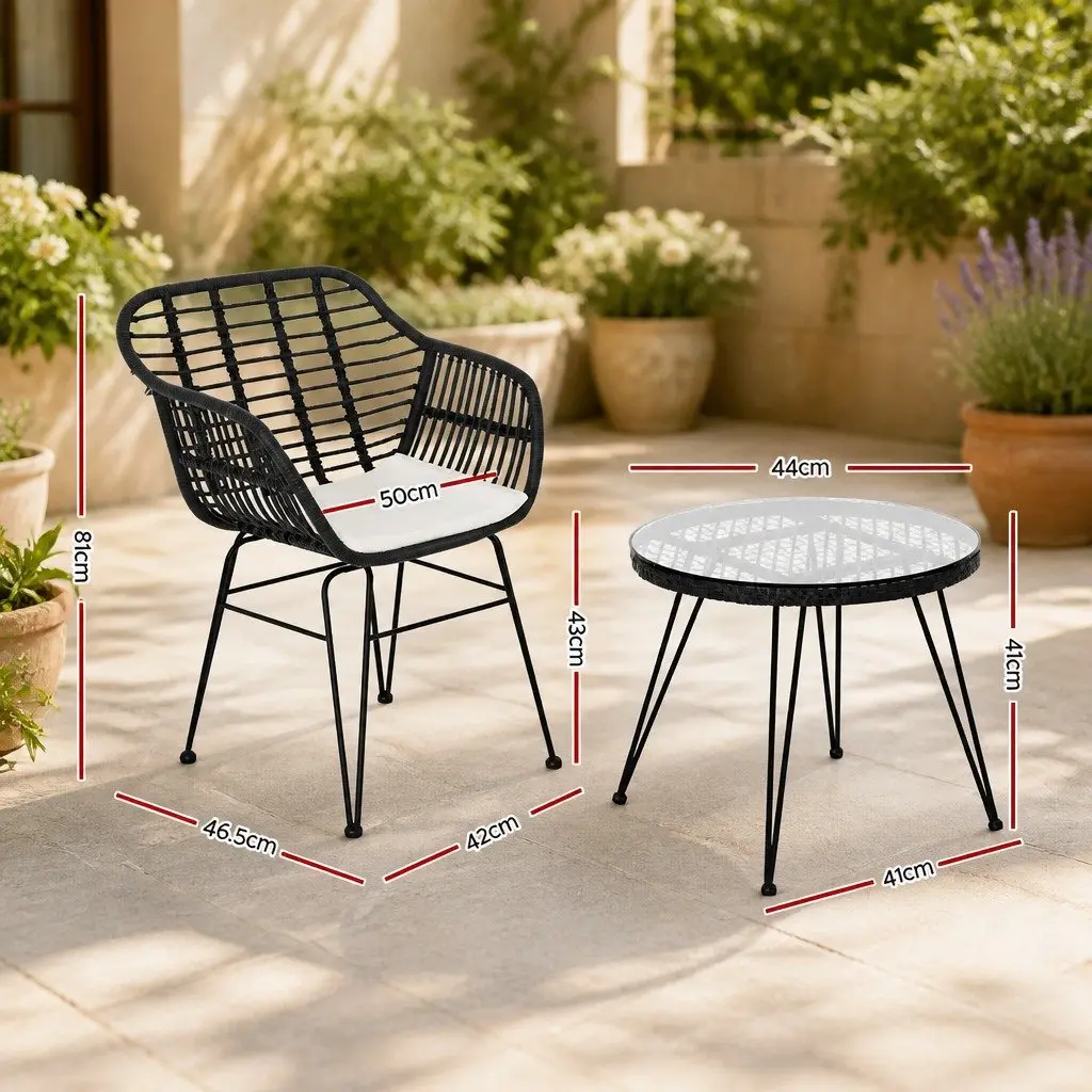 3 Piece Outdoor Lounge Setting Patio Furniture Set Grey