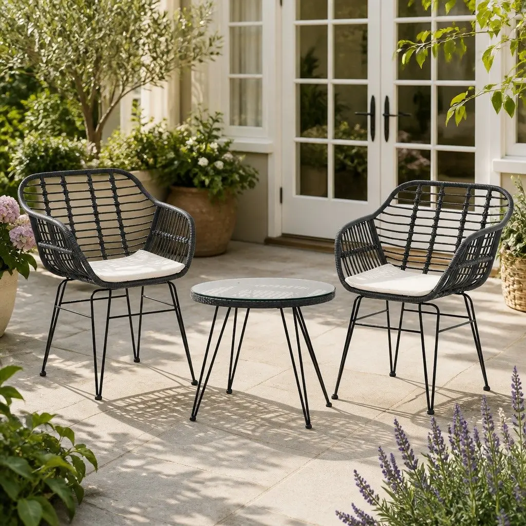 3 Piece Outdoor Lounge Setting Patio Furniture Set Grey