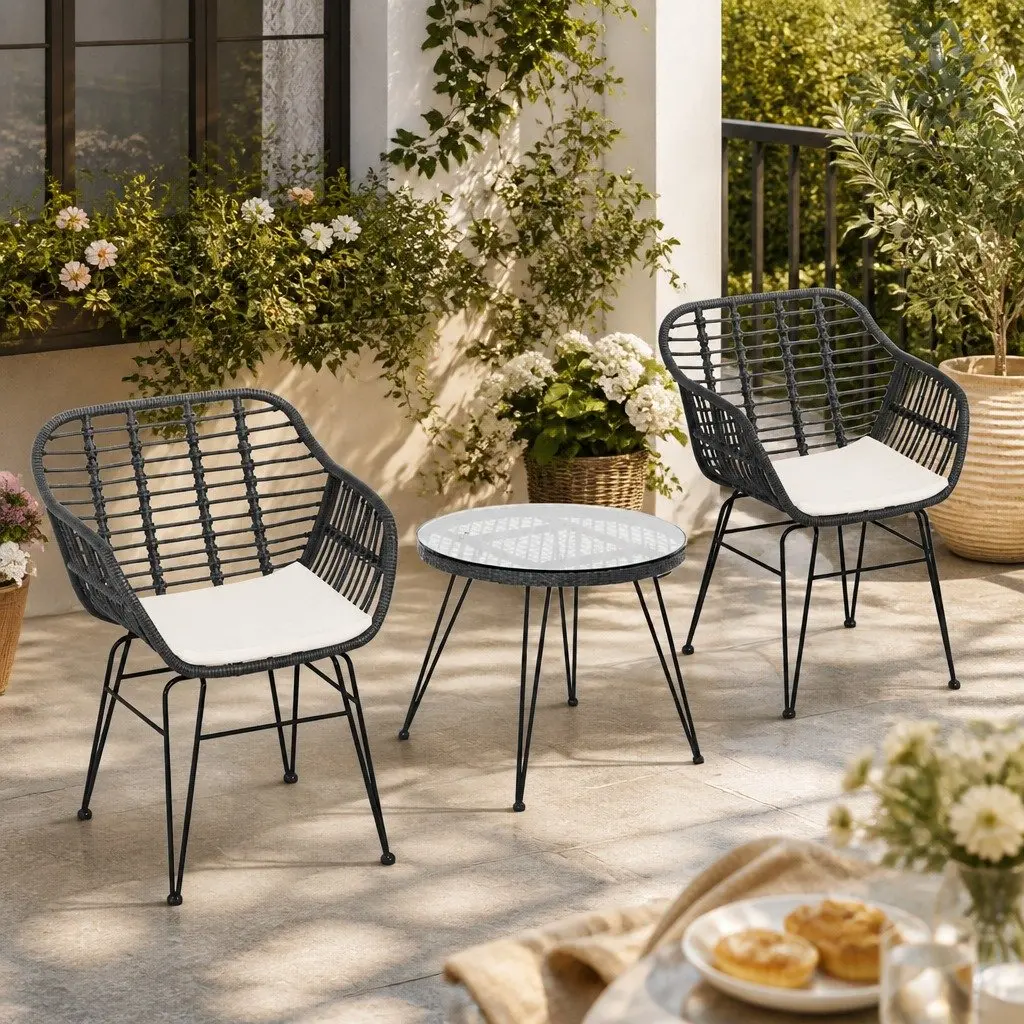 3 Piece Outdoor Lounge Setting Patio Furniture Set Grey