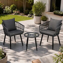 3PC Outdoor Lounge Setting Grey Patio Furniture Bistro Set with Chairs and