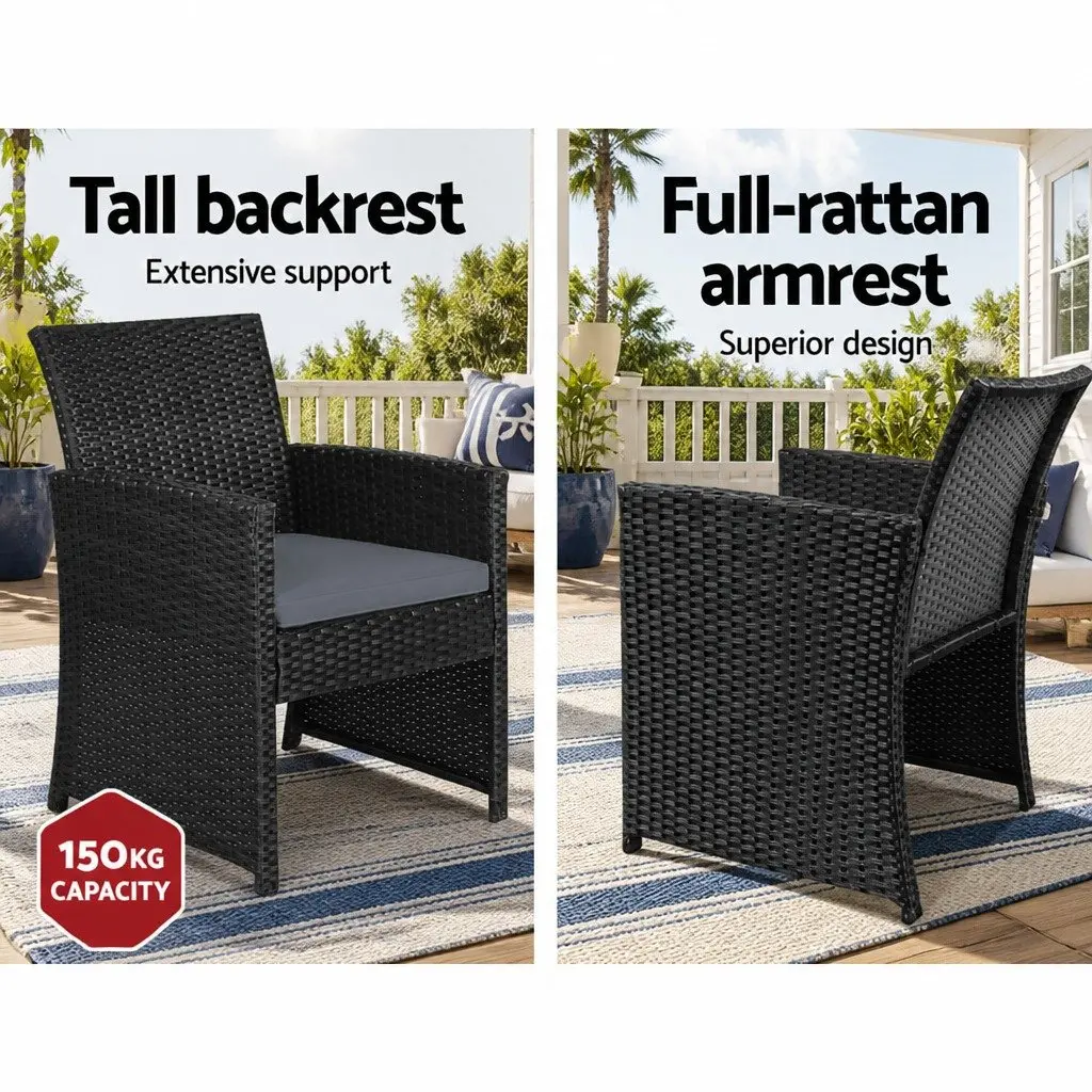 4 Piece Outdoor Wicker Sofa Set for Garden Patio Black Rattan Chair Coffee Table