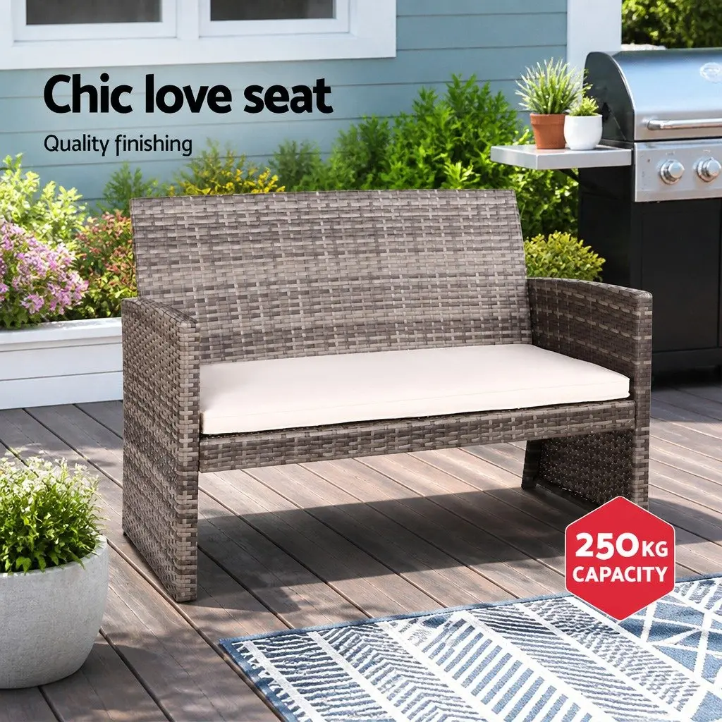 4 Piece Outdoor Sofa Set Garden Furniture Grey Wicker Armchair Coffee Table