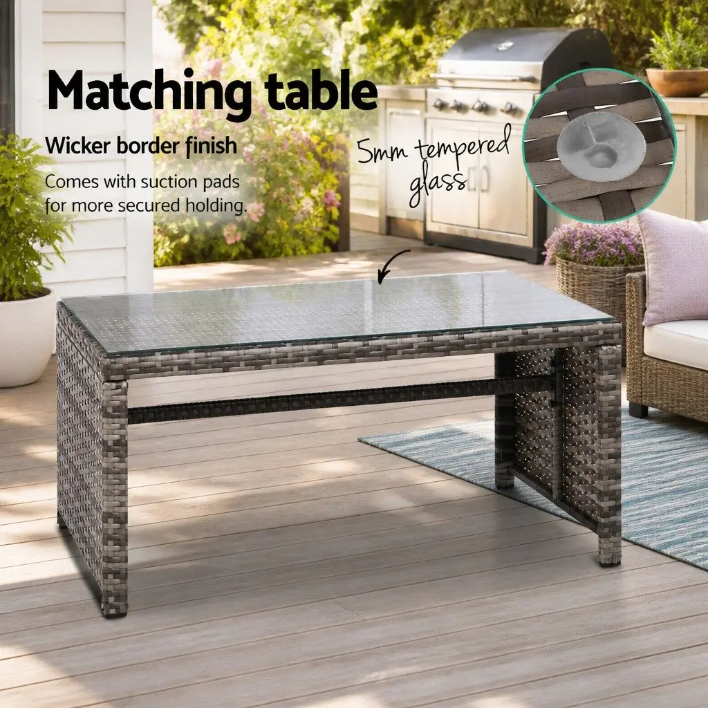 4 Piece Outdoor Sofa Set Garden Furniture Grey Wicker Armchair Coffee Table