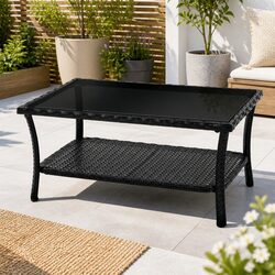 4-Piece Outdoor Sofa Set with Storage Cover Wicker Armchairs Table Black