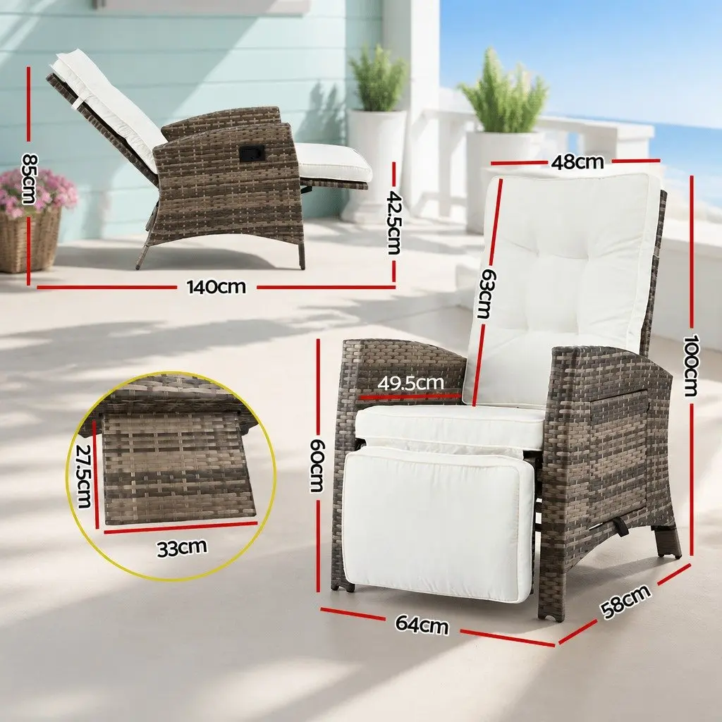 Outdoor Recliner Chair Wicker Lounger Adjustable Size for Patio Furniture