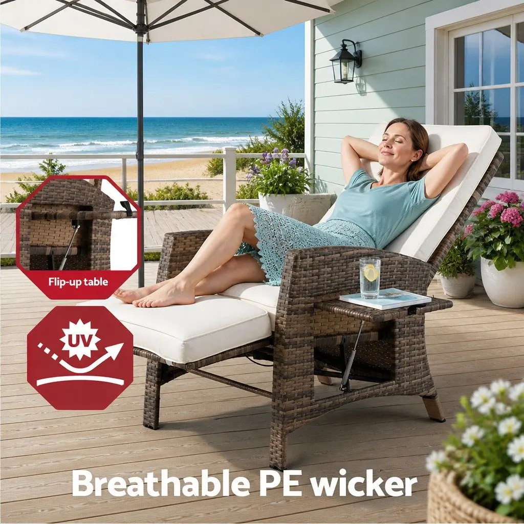 Outdoor Recliner Chair Wicker Lounger Adjustable Size for Patio Furniture