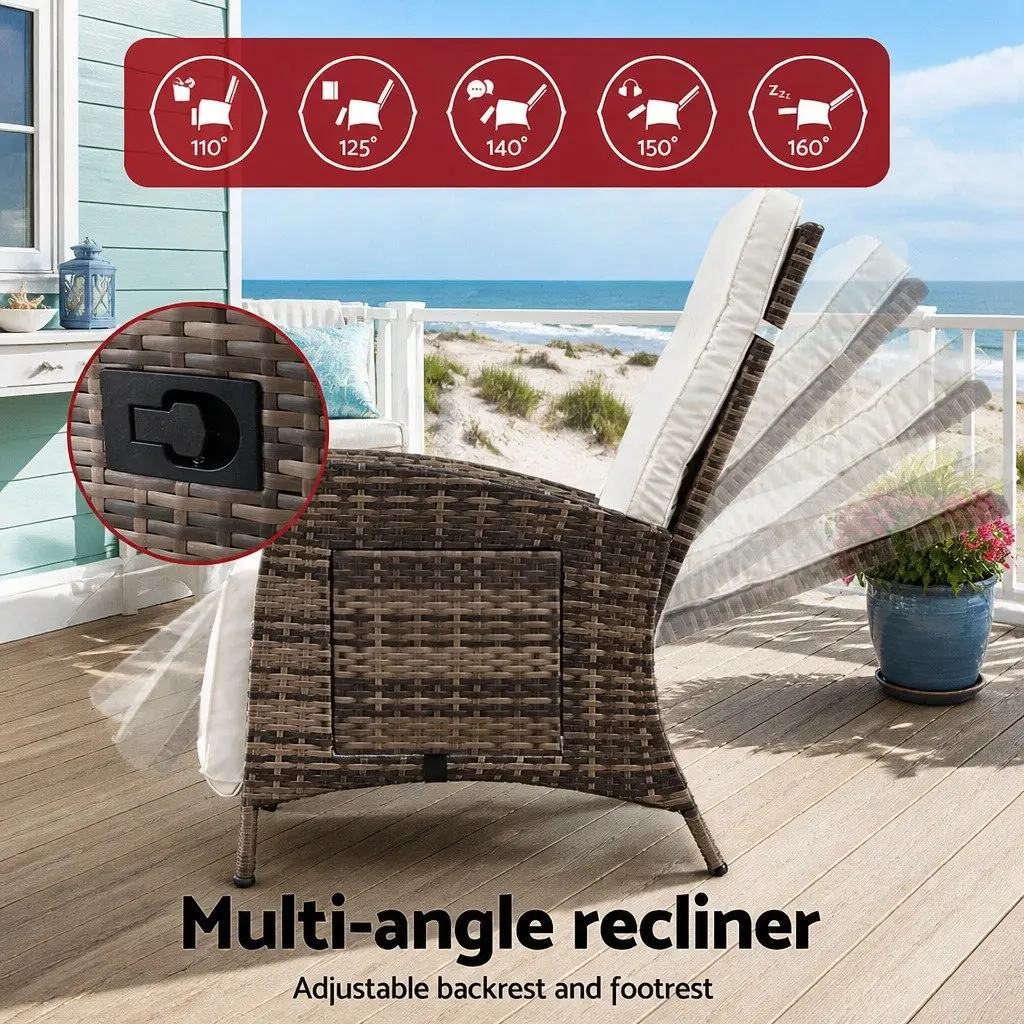 Outdoor Recliner Chair Wicker Lounger Adjustable Size for Patio Furniture