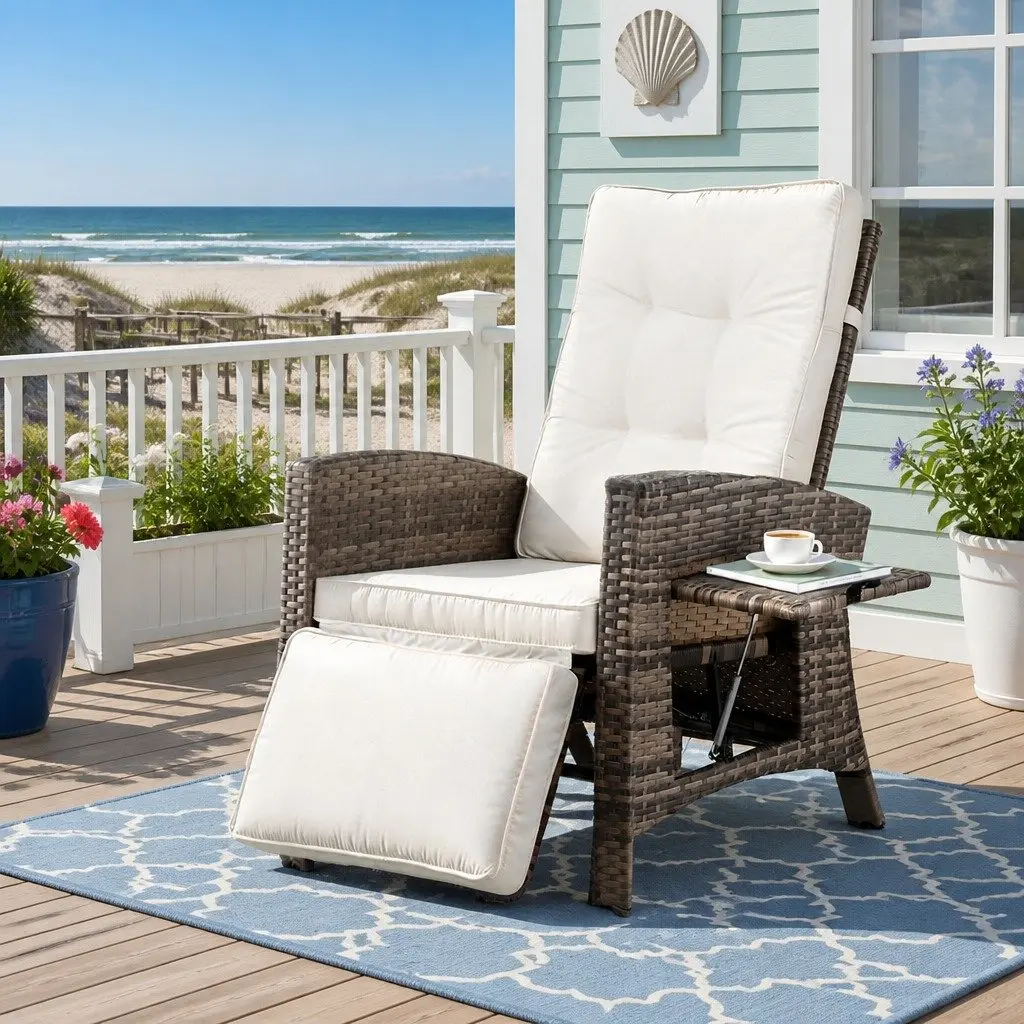 Outdoor Recliner Chair Wicker Lounger Adjustable Size for Patio Furniture